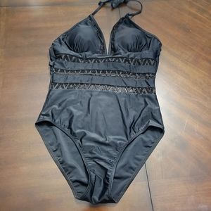 Black Mesh One Piece Size Medium Swimsuit